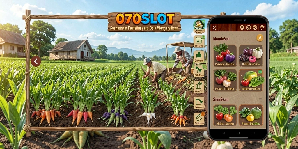 Tampilan gameplay <strong>070SLOT</strong> yang menarik dengan aktivitas bertani dan interaksi.
