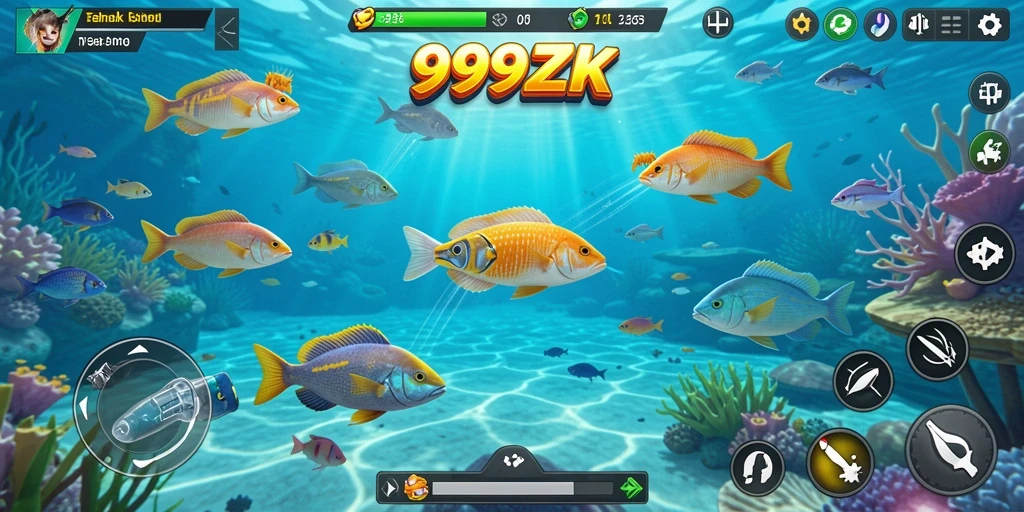 Tampilan gameplay seru dalam 999ZK dengan aksi menembak ikan.