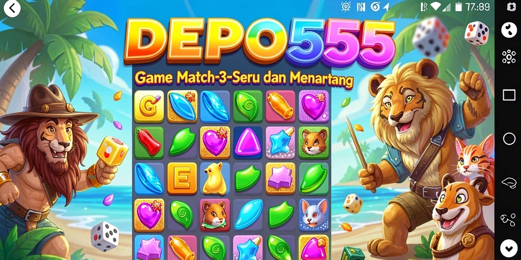 Tangkapan layar gameplay DEPO555 yang menunjukkan kecocokan buah warna-warni.