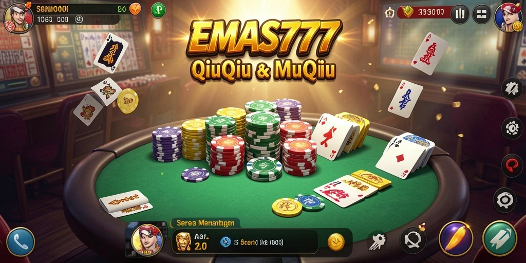 Screenshot menampilkan pertandingan QiuQiu yang seru dalam EMAS777.