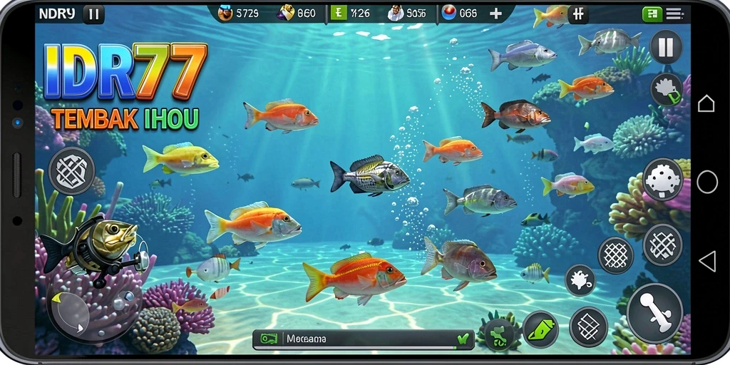 Screenshot gameplay IDR77 yang menampilkan aksi menembak ikan.