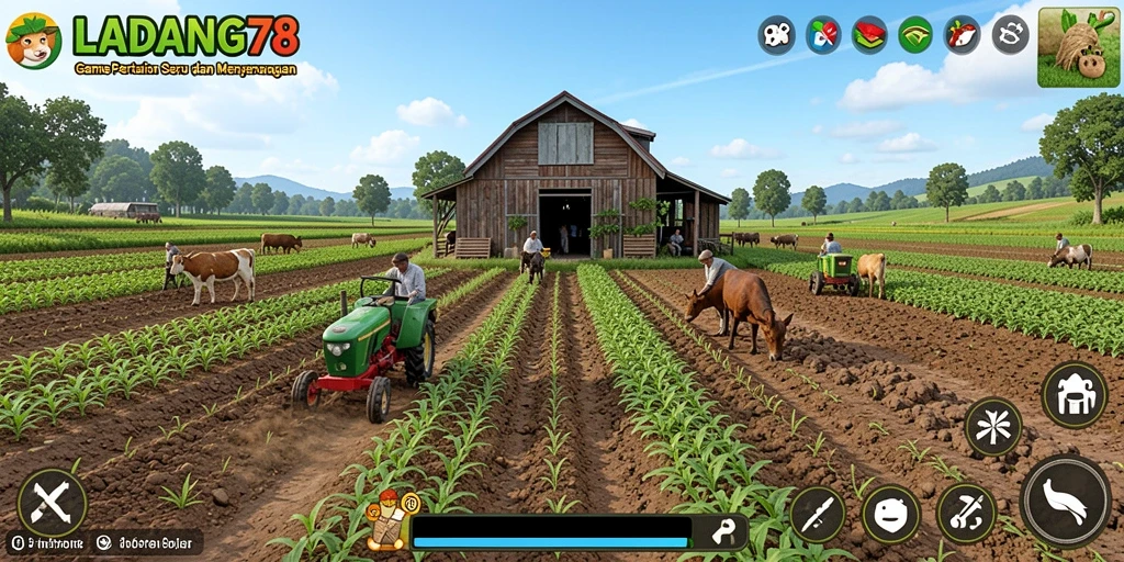 Screenshot utama LADANG78 menampilkan pemandangan ladang yang indah dengan tanaman subur.