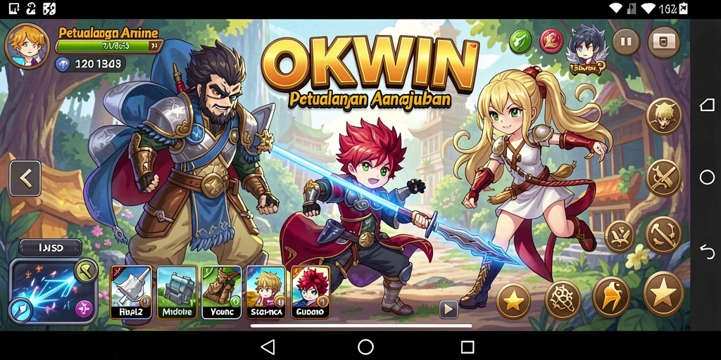 Tampilan gameplay menarik dari OKWIN dengan karakter anime yang hidup.